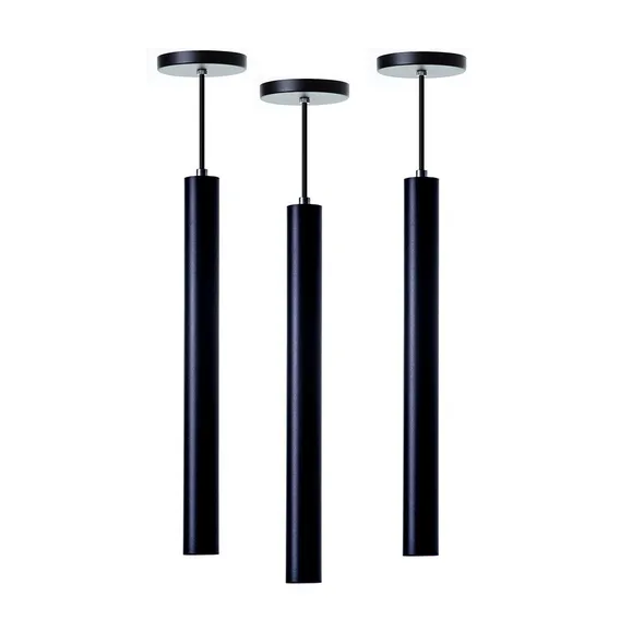 Kit 3 Pendente Tubo Cilindro AlumÃnio 50cm Estrutura Preto Foto 1