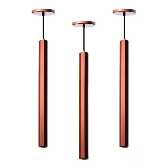 Kit 3 Pendente Tubo Cilindro Sextavado Alumínio Luxo 30cm Estrutura Cobre 110v/220v Foto 1