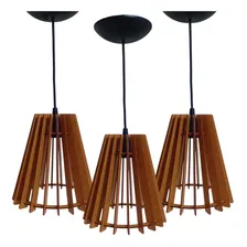 Kit 3 Pendentes Luminária Em Madeira Estrutura Marrom 110v/220v Foto mini 1