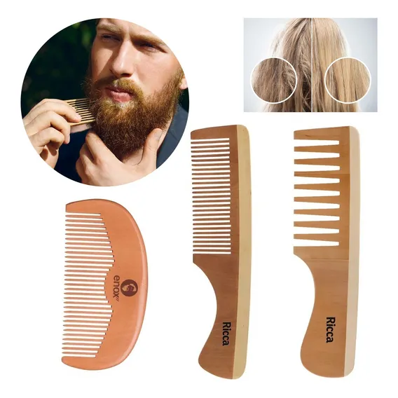 Kit 3 Pentes Madeira Natural Antifrizz Para Os Cabelos Foto 1