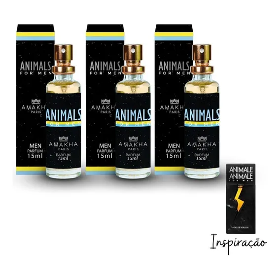 Kit 3 Perfumes Animals Masculino 15ml Amakha Paris Foto 1