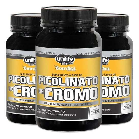 Kit 3 Picolinato De Cromo - Unilife Vitamins - 120 Cápsulas Sabor Sem Sabor Foto 1