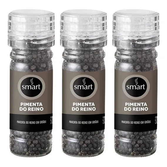 Kit 3 Pimenta-do-reino Em Grãos Com Moedor Smart Vidro 50g Foto 1