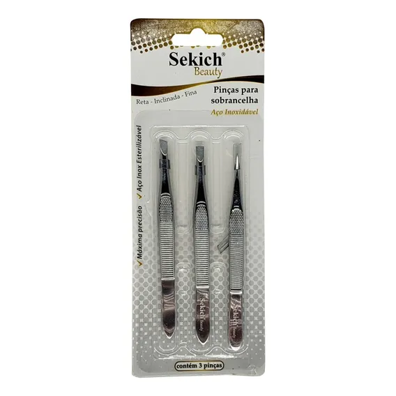 Kit 3 Pinças De Sobrancelha Profissional Sekich Sortidas Foto 1