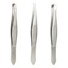 Kit 3 Pinças P/ Design Sobrancelha Pontas Fina Reta Diagonal Cor Prata Foto mini 1