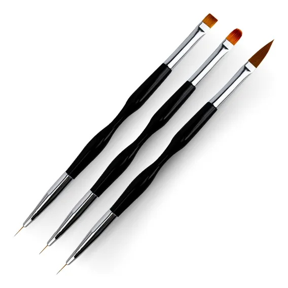 Kit 3 Pincéis 2 Pontas Unhas Gel Acrigel Decoração Manicure Foto 1