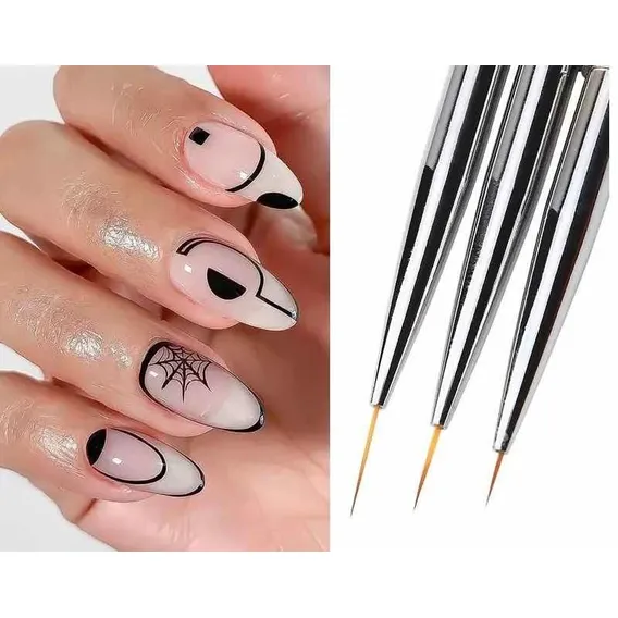 Kit 3 Pincéis Filetes Contorno Película Unhas Fino Iniciante Foto 1