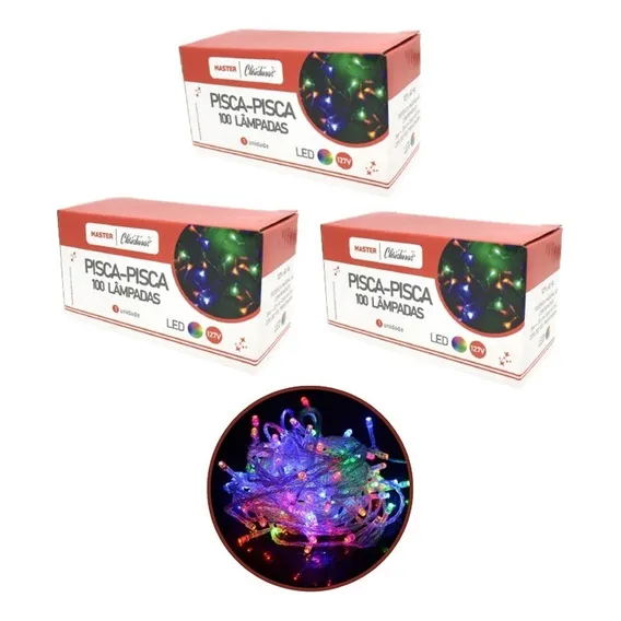 Kit 3 Pisca Pisca 100 Lâmpadas Led Colorido 8 Funções 127v Foto 1