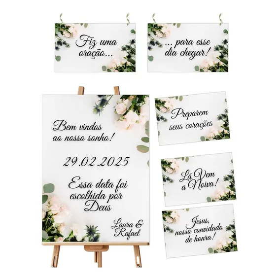 Kit 3 Placas Casamento 1 40x60 Recepção E 2 Cadeiras Noivos Foto 1