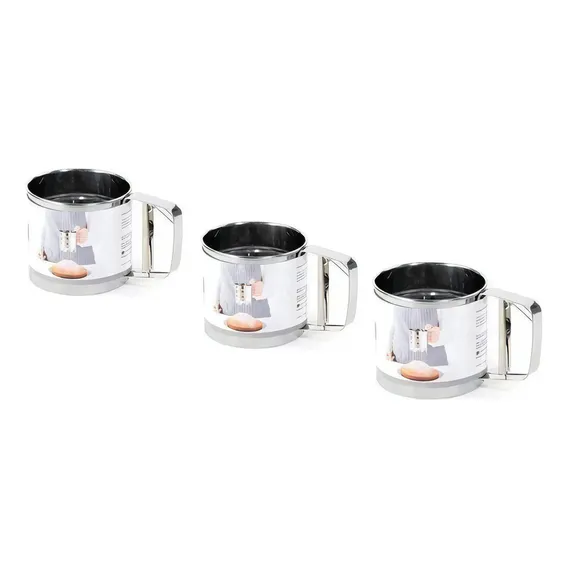 Kit 3 Polvilhador Caneca Peneira Gatilho Inox Farinha Açúcar Foto 1