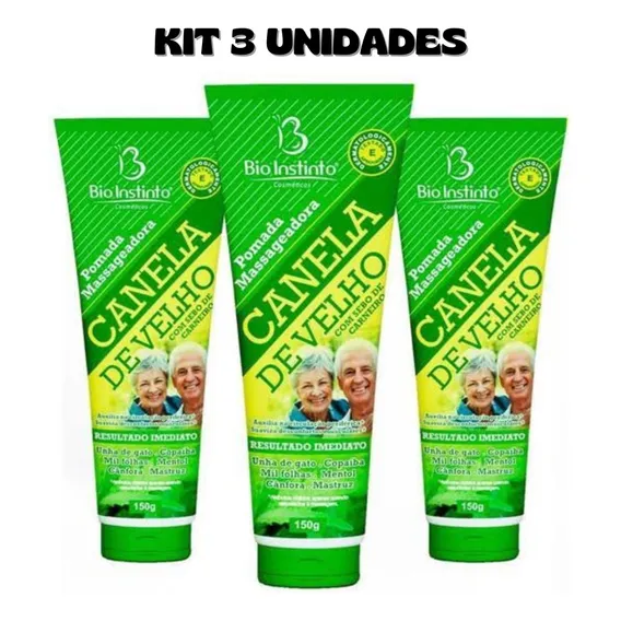 Kit 3 Pomada Massageadora Canela De Velho 150g Bio Instinto Foto 1