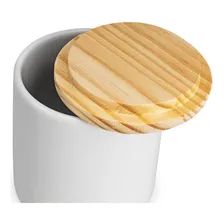 Kit 3 Porta Cotonete Porcelana Com Tampa Madeira Pote Louça Foto mini 4