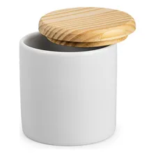 Kit 3 Porta Cotonete Porcelana Com Tampa Madeira Pote Louça Foto mini 2