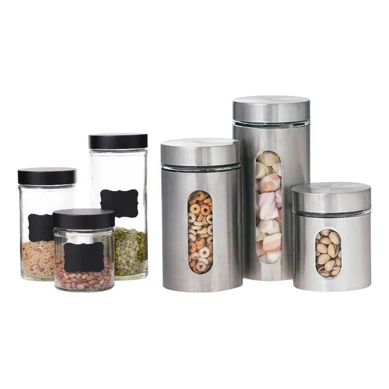 Kit 3 Potes Com Lousa Preta + 3 Potes Aço Inox Mantimentos Foto 1