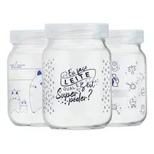 Kit 3 Potes Vidro Armazenar Leite Materno Decorados 200ml Foto mini 1