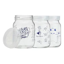 Kit 3 Potes Vidro Armazenar Leite Materno Decorados 200ml Foto mini 2