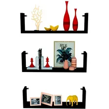 Kit 3 Prateleira U 80cm Preto Mdf Dvd's Jogos Decoração Foto mini 1