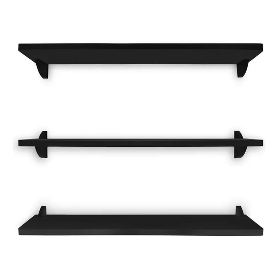 Kit 3 Prateleiras De Parede Nicho Mdf 60x15 Preto 15mm Foto 1