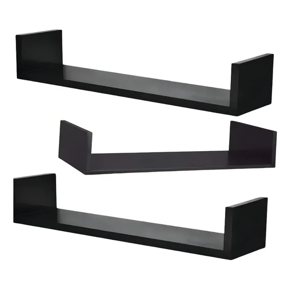 Kit 3 Prateleiras Decorativa Preta U 50x15x10 Foto 1