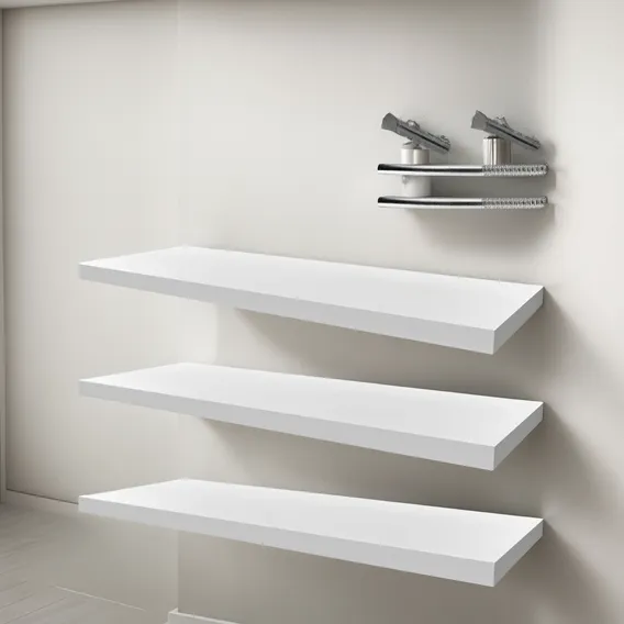 Kit 3 Prateleiras Em Mdf Branco 10x45cm Com Suporte Fixação Foto 1