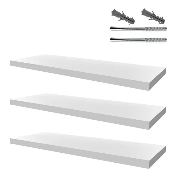 Kit 3 Prateleiras Em Mdf Branco 10x45cm Com Suporte Fixação Foto 1