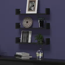 Kit 3 Prateleiras Nicho U 50x10x15cm Branco Preto Mdf Livros Foto mini 2
