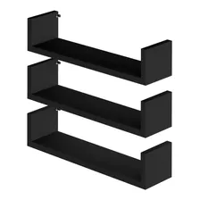 Kit 3 Prateleiras Nicho U 50x10x15cm Branco Preto Mdf Livros Foto mini 1