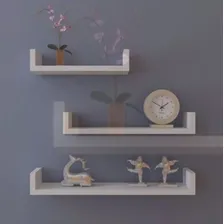 Kit 3 Prateleiras Nicho U Branco Mdf Decorativo Compmovel Foto mini  2