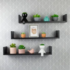 Kit 3 Prateleiras Nichos U 60x15 Mdf Preto Suporte Invisível Foto  mini 1