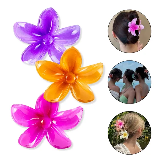 Kit 3 Presilha Grande Flor Do Havaí Cabelos Prendedor Praia Foto 1