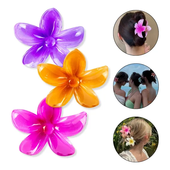 Kit 3 Presilha Grande Flor Do Havaí Cabelos Prendedor Praia Foto 1