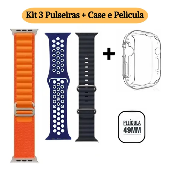 Kit 3 Pulseiras Smartwatch S9 Ultra W69 49mm Pelicula +case Kit Kit 02 Foto 1
