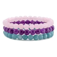 Kit 3 Pulseiras Unissex Ametista Água Marinha Quartzo Rosa Diâmetro 9 Cm Foto mini 1