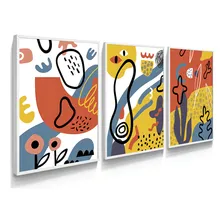 Kit 3 Quadros Arte Abstrata Colorida Formas 60x40cm Cor Branco Foto mini 1