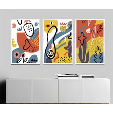 Kit 3 Quadros Arte Abstrata Colorida Formas 60x40cm Cor Branco Foto mini 3