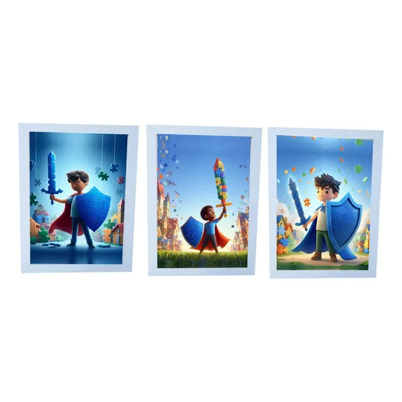 Kit 3 Quadros Decorativos Heróis ImbatÃveis Autismo Foto 1