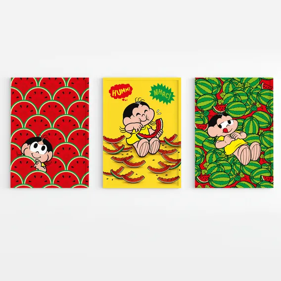Kit 3 Quadros Decorativos Para Quartos Tema Turma Da Monica Cor Amarelo Armação Amarelo Foto 1