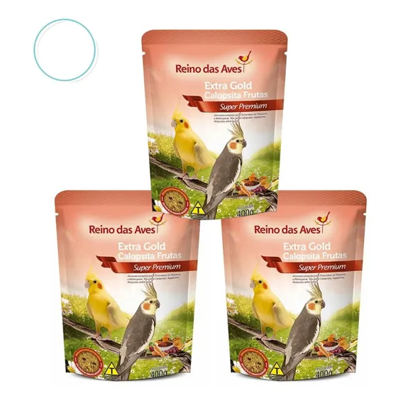Kit 3 Ração Extra Gold Calopsita Frutas Reino Das Aves 400g Foto 1