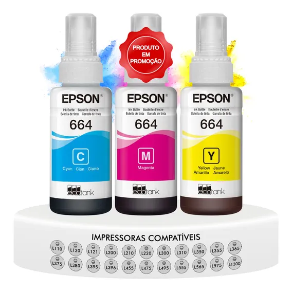 Kit 3 Refil De Tinta Epson 664 - Amarelo, Ciano E Magenta Tinta Colorida Foto 1