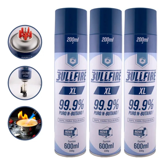 Kit 3 Refil Gás Butano Bullfire 600ml P/ Isqueiro E Maçarico Foto 1