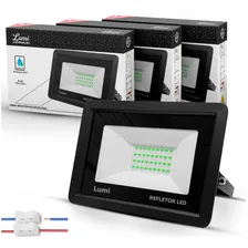 Kit 3 Refletor De Led Holofote 100w Prova Dágua Verde Foto  mini 1