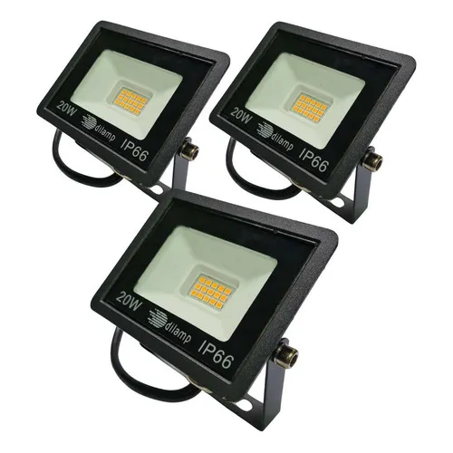 Kit 3 Refletor Led 20w Holofote Bivolt Prova Dágua Quente Foto 1