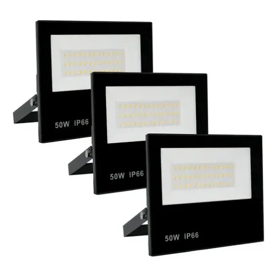 Kit 3 Refletor Led 50w Holofote Bivolt Prova Dágua Frio Foto 1