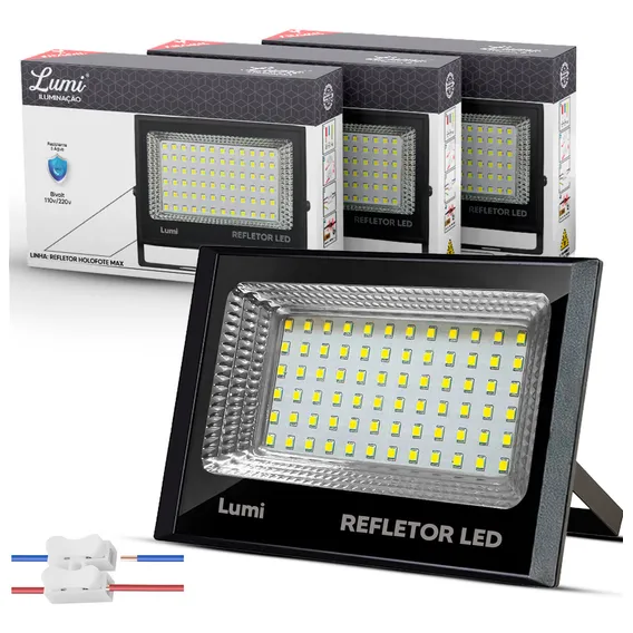 Kit 3 Refletor Led Holofote Smd Flex 100w Bivolt Ip67 Branco Frio Foto 1