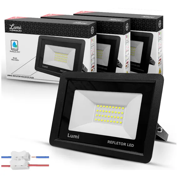 Kit 3 Refletor Lumi Refletor Led 170 Led Holofote 100w Branco Frio Ip67 Foto 1