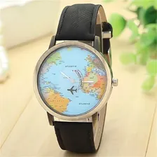 Kit 3 Rel贸gio Mapa Mundo Mundi Mapinha Avi茫o Viagem Vintage Cor da correia Dourado Foto mini 1