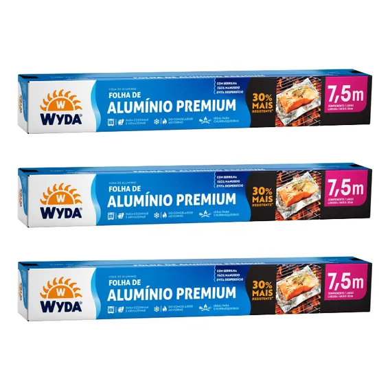 Kit 3 Rolo Papel AlumÃnio Extra Forte (7,5m / 30cm) - Wyda Foto 1