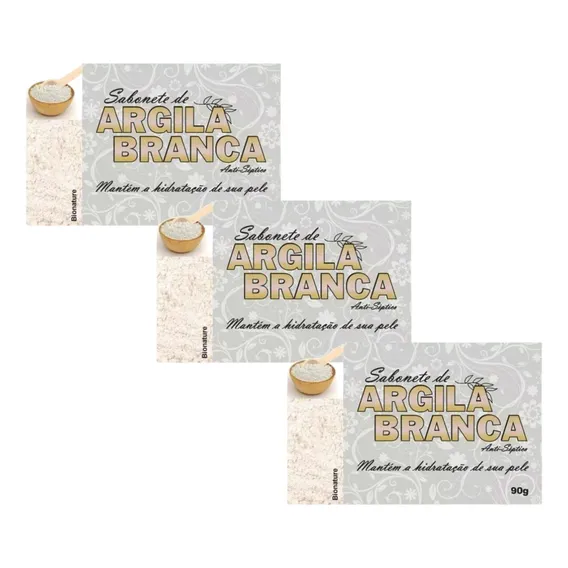 Kit 3 Sabonete Argila Branca 90g Foto 1