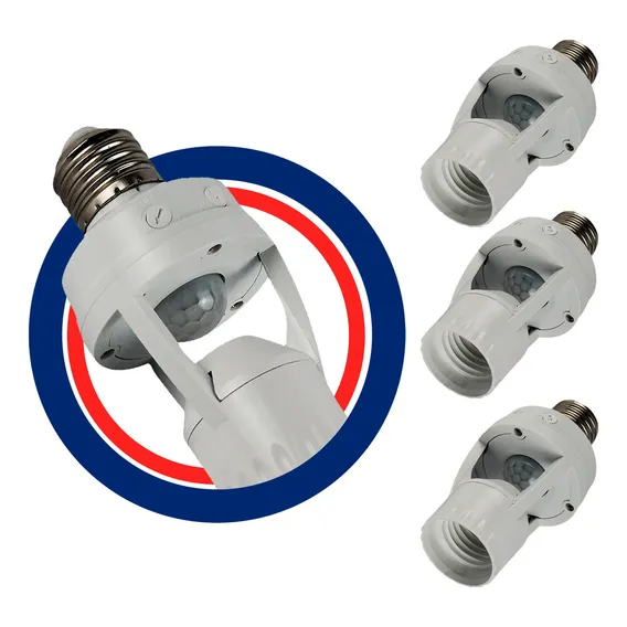 Kit 3 Sensor Presença Fotocélula Soquete Bocal Lâmpada E27 Cor Branco Foto 1