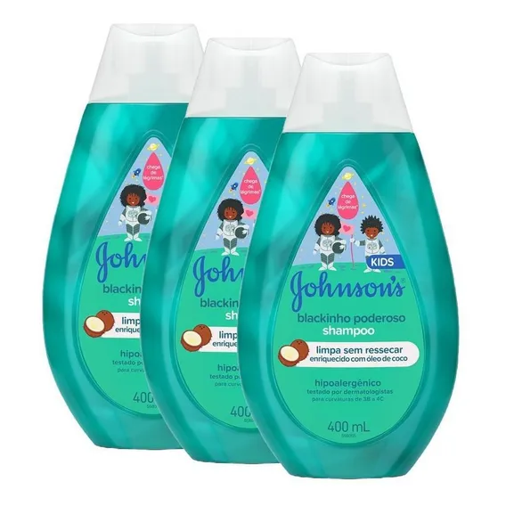 Kit 3 Shampoos Johnson's Baby Blackinho Poderoso 400ml Cada Foto 1